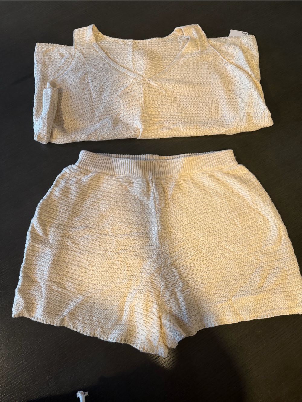 Cream Knit Shorts and Shirt Set